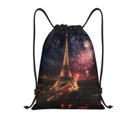 Eiffel Tower Fireworks Unisex Drawstring Bag Waterproof Drawstring Backpack Large Gym Sack For Gym Yoga Climbing