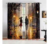 Eiffel Tower France Paris Landmark Curtains for Girls Bedroom, Romantic Couple Oil Painting Thermal Blackout Curtains Modern Curtains for Beautifying Space Protecting Furniture, 66.1" x 72", 2 Panels