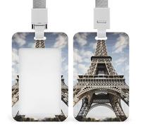 Eiffel Tower French Paris Monument ID Badge Holder Plastic Clear Badge Holders Lanyards for ID Badges Fashionable Vertical ID Card Protector Waterproof Name Tag Holder for Work Office Nurse