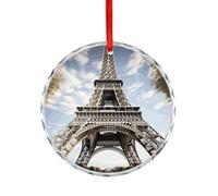 Eiffel Tower French Paris Monument Round Glass Ornament Keepsake Gift Exchange Ideas Car Decor,Christmas Ornaments for Tree Window Garden Ornaments