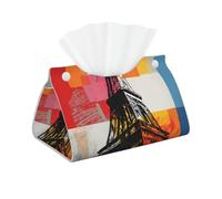 Eiffel Tower Geometric Color Block Sketch Long Leather Tissue Box Cover - 7.9x4.9x4.5 Inch Waterproof Pu Tissue Holder for Home, Office, Car | Modern Tissue Box for Living Room, Bedroom