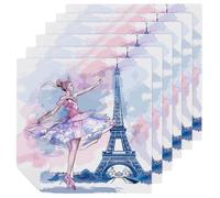 Eiffel Tower Girl Cloth Napkins 6 Pack Watercolor Paris Reusable Dinner Table Napkins for Home Hotel Restaurant Weddings Party