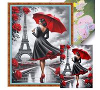 Eiffel Tower Girl Full 18CT 2 Strands DIY Stamped Cross Stitch Kits 40x55cm Embroidery Needlepoint Starter Kit for Beginners Adults Home Decor