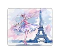 Eiffel Tower Girl Mouse Pad Watercolor Paris Gaming Mouse Mat with Stitched Edges Non-Slip Rubber Base Mousepad for for PC Laptop 30x25cm