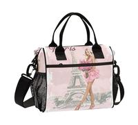 Eiffel Tower Girl Pink Lunch Bag for Women Men Reusable Insulated Lunch Box for Adult Kids Large Capacity Lunchbox Cooler Tote Bag with Adjustable Strap for Picnic Travel Work Beach