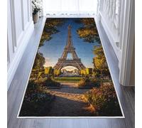 Eiffel Tower Hallway Rug 80x150, Paris Street View Runner Rug Non-Slip Washable Low Pile Carpet, Modern Art Rugs for Kitchen Laundry Room Bedroom P132dl