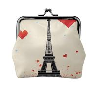 Eiffel Tower Heart Airplane Pattern Small Coin Purse For Women Girls Pu Leather Change Purse Wallets Key Bags Kiss-Lock Mini Coin Pouch For Women Girls