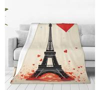 Eiffel Tower Heart Airplane Pattern Throw Blanket for Couch, Plush Fuzzy Soft Flannel Blankets and Throws for Sofa, 80"x60" Bed Blankets for Travel Camping Chair, All Season Warm Fleece Blanket