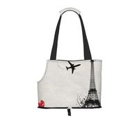 Eiffel Tower Heart Airplane Printed Pet Tote Bag -Travel Pet Puppy Dog Carrier Backpack Tote Shoulder Bag For Subway/Shopping/Hiking/Traveling