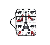 Eiffel-Tower-High-Heels-Paris Bible Cover Case with Handle, Water-Resistant Oxford Fabric Bible Bag Organizer with Zipper Pockets for Church