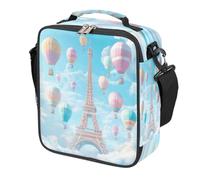Eiffel Tower Hot Air Balloons Kids Lunch Bag for Boys Girls, Reusable Insulated Leakproof Lunch Box with Shoulder Strap, Toddler Cooler Tote for School Picnic Travel Beach Hiking Fishing