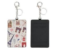 Eiffel Tower ID Card Holder with Keychain Bus Pass Holder for Women Men with 2 Card Slots Slim Wallet for Nurse Teacher Student Meal Bank Credit Cards Daily Use Delivery Driver Accessories