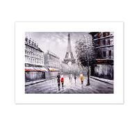 Eiffel Tower In Paris City Streets Art Print Canvas Premium Wall Decor Poster