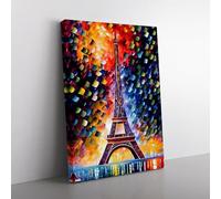 Eiffel Tower In Paris No.3 Brown, Blue, Grey Canvas Wall Art Print Ready to Hang, Framed Picture for Living Room Bedroom Home Office Décor, 76x50 cm (30x20 Inch)