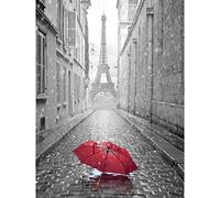 Eiffel Tower In Paris Red Umbrella Large Wall Art Print Canvas Premium Poster
