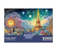 Eiffel Tower in Snowy, Starry Fairy Town 1000-Piece Jigsaw Puzzle Fantasy Architecture Brainteasing Challenge for All Ages 38x26cm/1000pcs