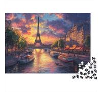 Eiffel Tower Jigsaw Puzzles Puzzles for Adults Kids. 1000 Piece The Seine Great Gifts Challenge Toy Educational Games Home Decoration for Educational Games Gifts 1000pcs (75x50cm)