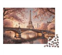 Eiffel Tower Jigsaw Puzzles Puzzles for Adults Kids. 1000 Pieces Seine River Bridge Whimsical Challenge Toy Educational Games Home Decoration for Educational Games Gifts 1000pcs (75x50cm)