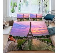 Eiffel Tower King Duvet Cover Set 3D Printed Paris Architecture Reversible Bedding Set Soft Microfiber Quilt Cover Set 3 PCs Comforter Cover with Zipper Closure and 2 Pillowcases 50x75 cm B-14