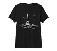 Eiffel Tower Line Art Paris Landmark Drawing Premium T-Shirt