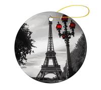 Eiffel Tower London Christmas Tree Ornaments Round Shape Ceramic Xmas Tree 4 Pcs Hanging Pendants 2024 Christmas Tree Decorations for Xmas Family Party Holiday Decorative