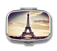 Eiffel Tower Love Paris Pill Box Medicine Pill Organizer Small Pill Case Travel Pill Container Portable Pill Case for Pocket 2 Compartment Pill Holder Pill Boxes for Travel