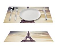 Eiffel Tower Love Paris Placemats 4 PCS PVC Place Mats, Washable Heat Resistant Non-Slip Table Mats, Waterproof Placemats Set for Indoor & Outdoor Dining Table Kitchen Holiday Party