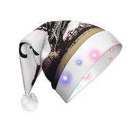 Eiffel Tower Love Paris Print Santa Hat With Led Lights, Funny Christmas Hats For Adults For New Year Holiday Party Supplies