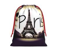 Eiffel Tower Love Paris Print Santa Sack Drawstring Bags For Presents, Reusable Plush Holiday Fabric Gift Bags- L Size