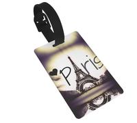 Eiffel Tower Love Paris Printed Luggage Tags with Wrist Strap,Name Id Label for Suitcase,Airplane Travel Essentials