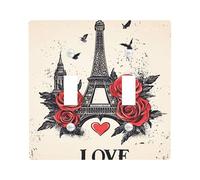 Eiffel Tower Love Switch Plate Vintage Cream with Red Roses Romantic Valentine's Day Decoration Thermoplastic Design Double Rocker