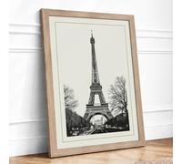 Eiffel Tower Monument Vintage Framed Wall Art Print A3 Oak | Ready to Hang, Premium Gi Paper, Fade-Resistant Inks, Securely Packaged, UK Made