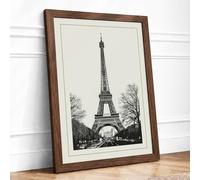 Eiffel Tower Monument Vintage Framed Wall Art Print A4 Walnut | Ready to Hang, Premium Gi Paper, Fade-Resistant Inks, Securely Packaged, UK Made