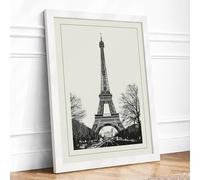 Eiffel Tower Monument Vintage Framed Wall Art Print A4 White | Ready to Hang, Premium Gi Paper, Fade-Resistant Inks, Securely Packaged, UK Made