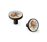 Eiffel Tower Moon Maple Leaf Cabinet Knobs and Wall Hooks, 6 Pack Modern Drawer Pulls with Black Base, Solid Zinc Alloy Handles for Kitchen, Bathroom, Dresser