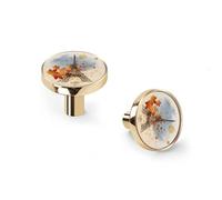 Eiffel Tower Moon Maple Leaf Cabinet Knobs and Wall Hooks, 6 Pack Modern Drawer Pulls with Golden Base, Solid Zinc Alloy Handles for Kitchen, Bathroom, Dresser