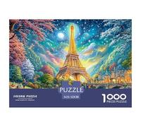 Eiffel Tower, Moon, People Picnicking by River at Night 1000-Piece Jigsaw Puzzle Dream Building - Ideal for Men, Women, Kids & Elders 52x38cm/1000pcs