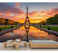 Eiffel Tower Mural Paris Sunrise Sunset Scenic Wallpaper Garden Landscape Mural Wallpaper for Bedrooms Living Room Room Decor Sofa TV Background Large Wall Painting Poster 450 X 300 cm