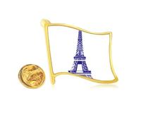 Eiffel Tower Outline France Paris Golden Metal Flag Lapel Pin Badge