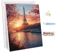 Eiffel Tower Paint by Numbers for Adults with Frame, Painting by Numbers for Adults Sunset on Canvas, DIY Acrylic Oil Painting Kits with Brushes, Hobbies for Adults Women, Room Decor 24x28in 9-8449