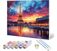 Eiffel Tower Paint by Numbers Landscape Painting by Numbers for Adults Beginner DIY Digital Painting Hobbies for Adults Women with 3 Brush and Acrylic Paints Kit for Home Decor, Gifts 30x20cm -jw010BO