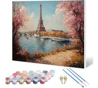 Eiffel Tower Paint by Numbers Paris Painting by Numbers for Adults Beginner DIY Digital Painting Hobbies for Adults Women with 3 Brush and Acrylic Paints Kit for Home Decor, Gifts 36x28inch -jw01003