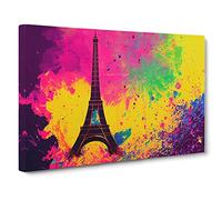 Eiffel Tower Paint Splash Abstract Canvas Wall Art Print Ready to Hang, Framed Picture for Living Room Bedroom Home Office Décor, 30x20 Inch (76x50 cm)
