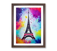 Eiffel Tower Paint Splash No.1 Framed Print | A2 Walnut Framed Wall Art | Ready to Hang | Modern Cityscape Picture | Living Room Bedroom Lounge Office