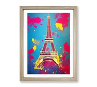 Eiffel Tower Paint Splash No.3 Framed Print for Living Room Bedroom Home Office Décor, Wall Art Picture Ready to Hang, Oak A4 Frame (34 x 25 cm)