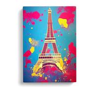 Eiffel Tower Paint Splash No.3 Teal, Pink, Purple Canvas Print for Living Room Bedroom Home Office Décor, Wall Art Picture Ready to Hang, 30x20 Inch (76x50 cm)