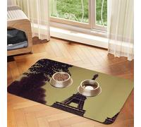 Eiffel Tower Paris Absorbent Leather Pet Tablecloth Non-Slip Dining Pad for Puppy Kitten Food Water Bowls