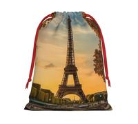 Eiffel Tower Paris Autumn Print Drawstring Gift Bag, Xmas Wrapping Bags For Presents With Birthday Holiday Party