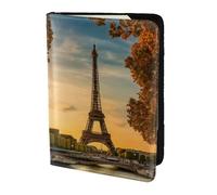 eiffel tower paris autumn print Leather Card Case Travel Accessories Passport Holder Cover Wallet for Women Men, Black, One Size