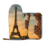 Eiffel Tower Paris Autumn Print Oven Mitts Pot Holders Set Silicone Oven Gloves Anti-Scald Pad Kitchen Gear